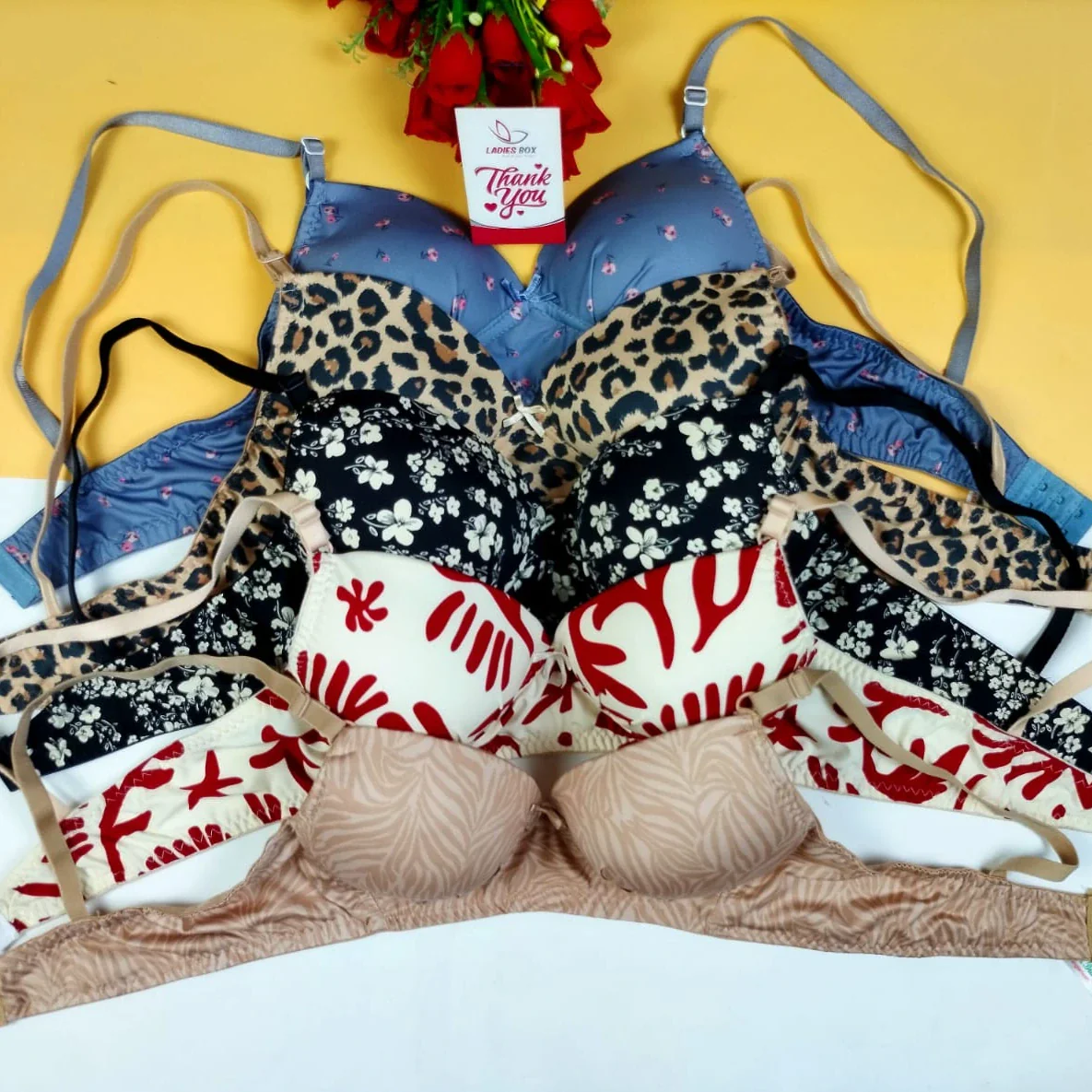 5 Pcs Print Wireless Foam Bra (Combo-A)