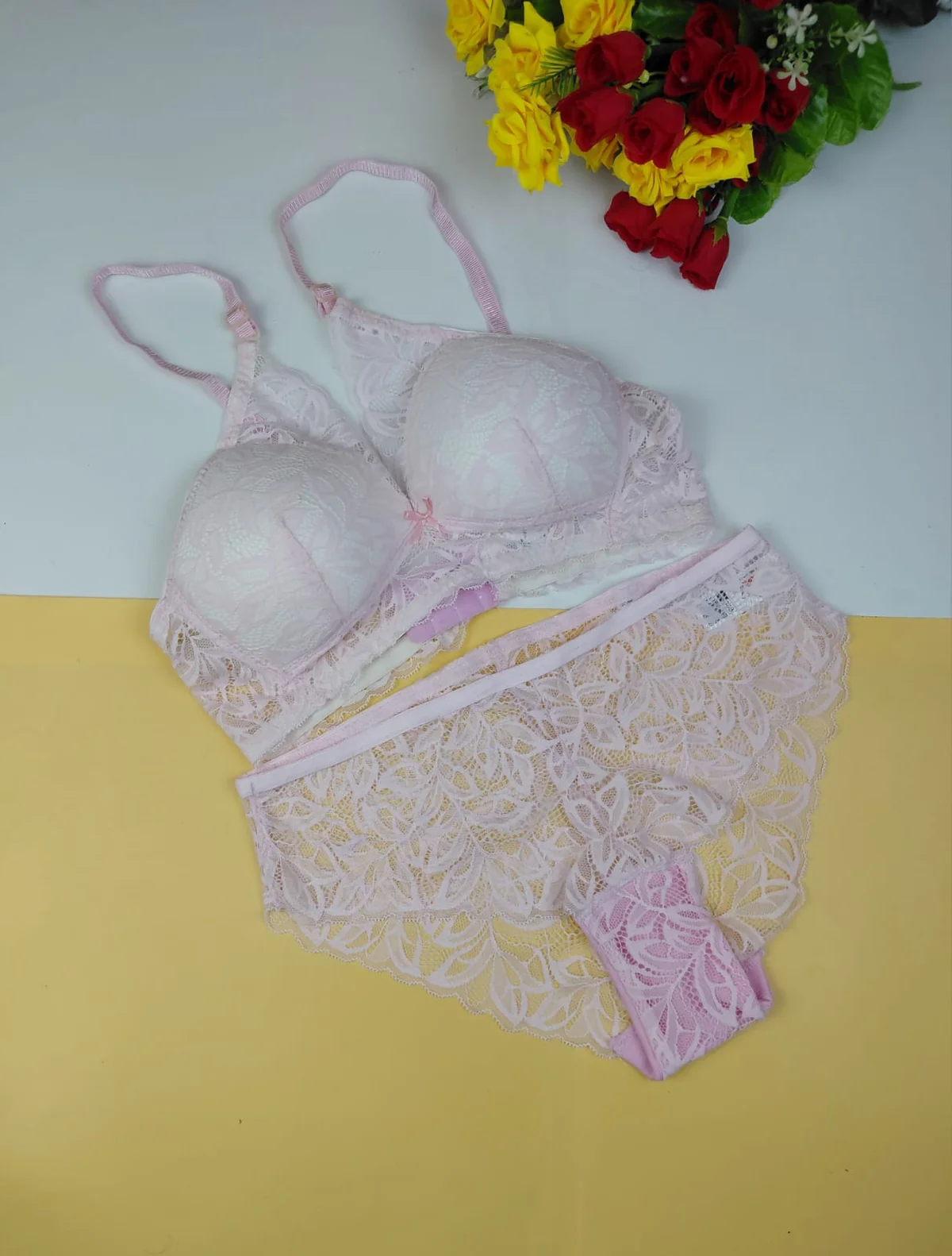 Lace Wireless Foam Bra Panty Set (Excusive) — Light Pink